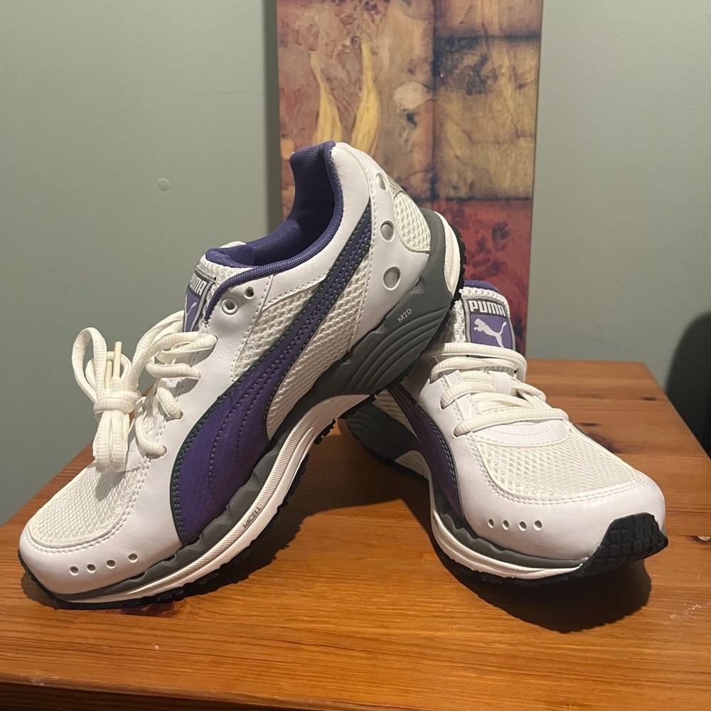 Puma White and Purple Athletic Shoes with Breathable Mesh